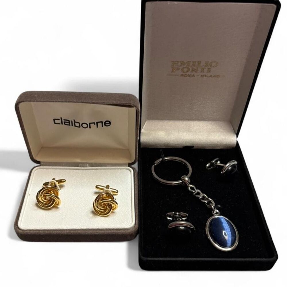 Vintage Men’s Cufflinks & Keychain Gift Set Bundle – Claiborne & Roma Milano